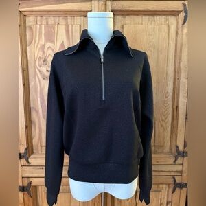 Spanx AirEssentials collection. Black Half-Zip Sweater with metallic thread.